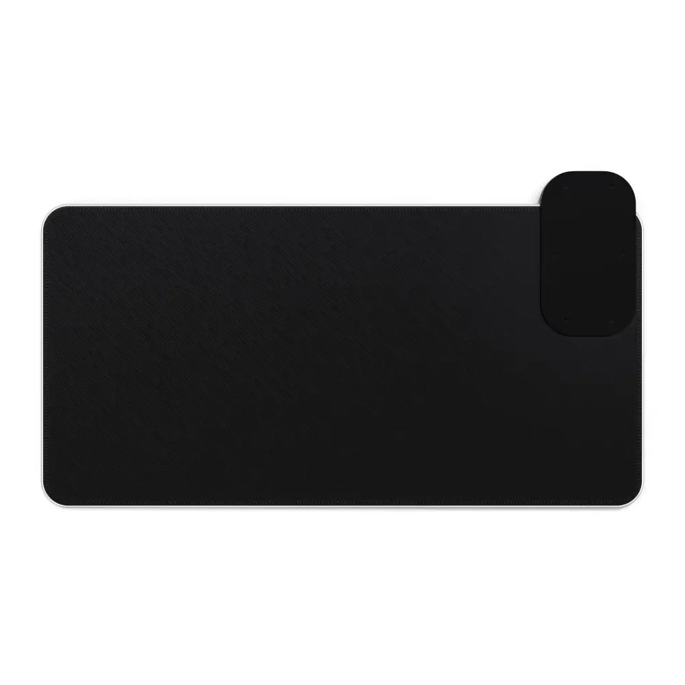 Black rectangular mouse pad with wrist rest and wireless charging for gaming setup