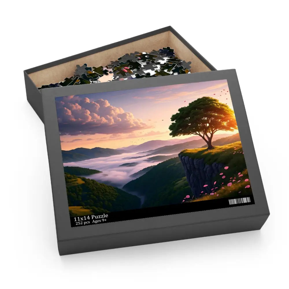 Serene landscape puzzle in a box for The Edge of Dawn Jigsaw Puzzle from PixiOnyx