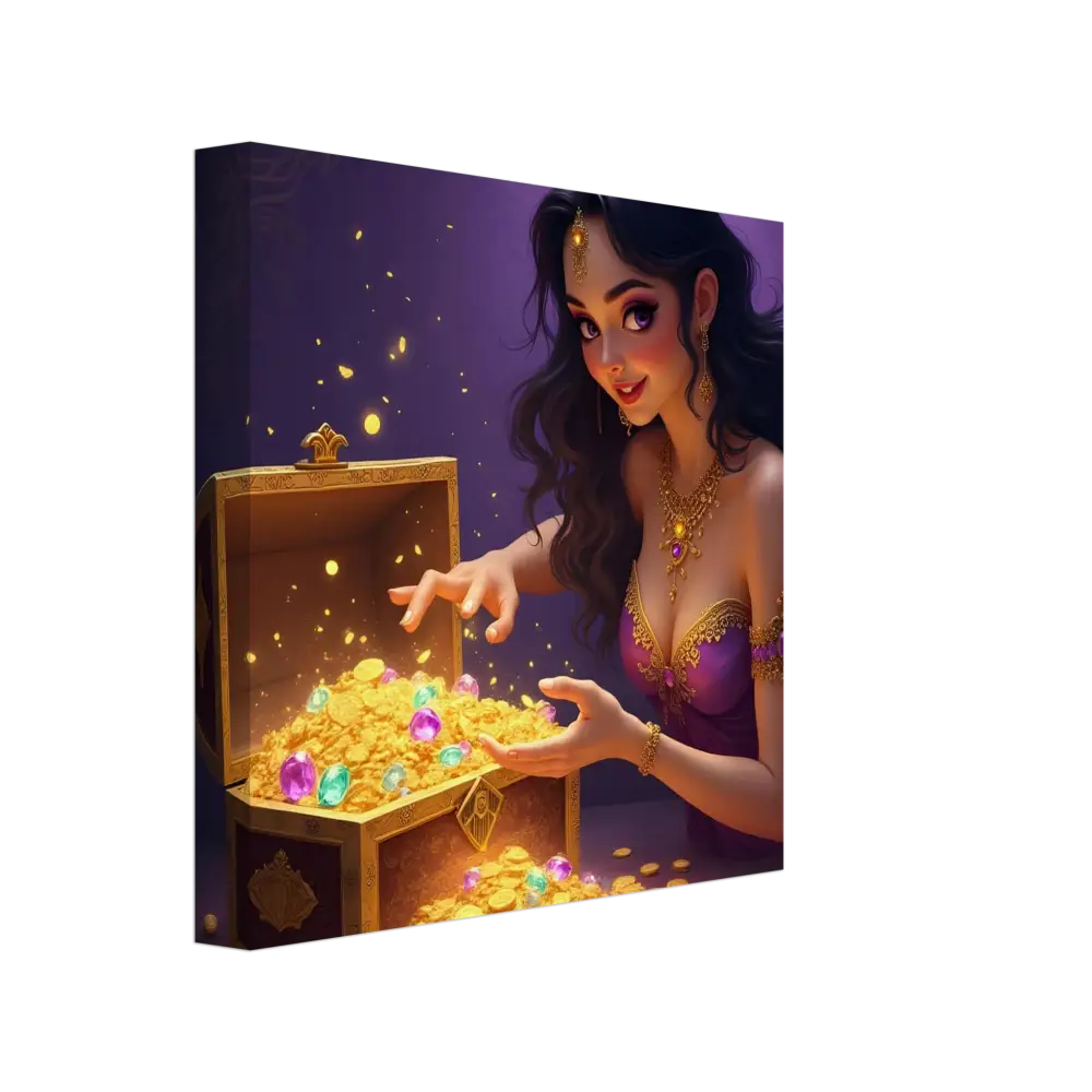 Treasure Seeker Canvas Print Fantasy Wall Art by PixiOnyx with overflowing gold and jewels