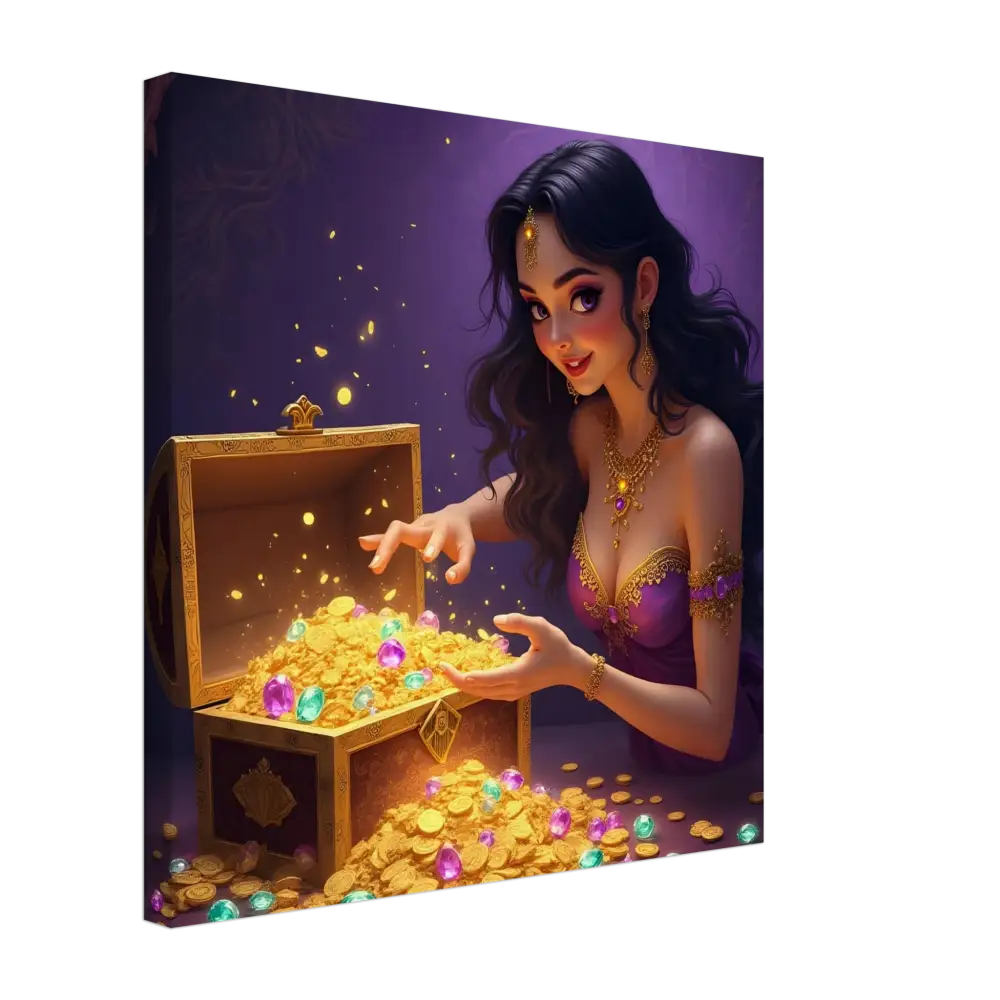 Treasure Seeker Canvas Print Fantasy Wall Art showing overflowing gold coins and jewels