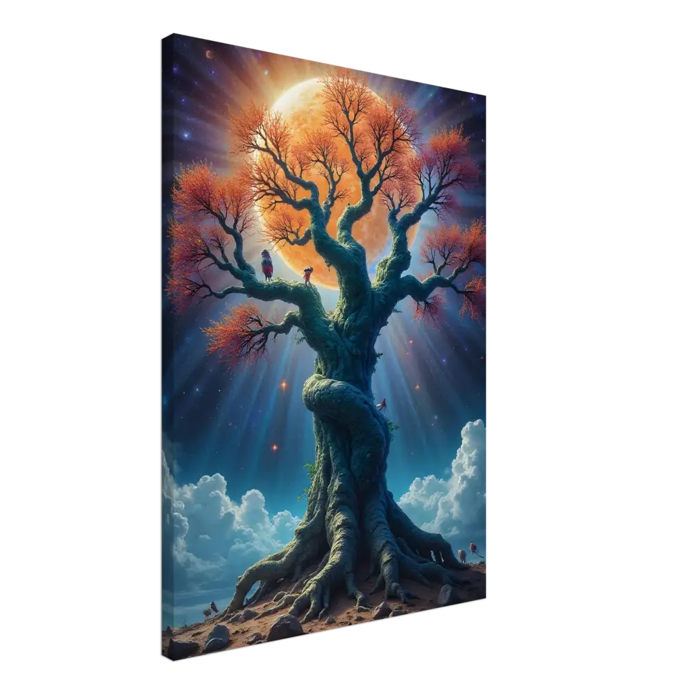 Fantasy tree with orange leaves and glowing moon on PixiOnyx Wall Art Canvas Print