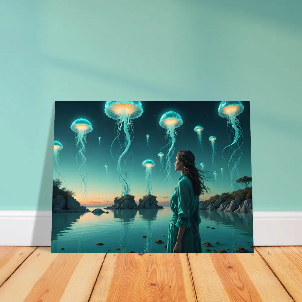 Jellyfish fantasy art print on Turquoise Ascension Poster Celestial Waterscape
