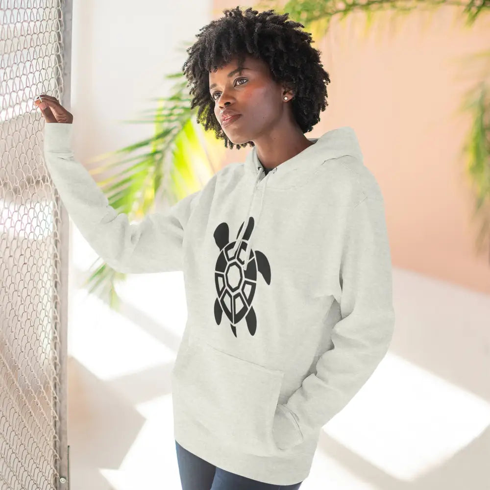 White fleece hoodie with turtle graphic, perfect for casual outings and nature lovers