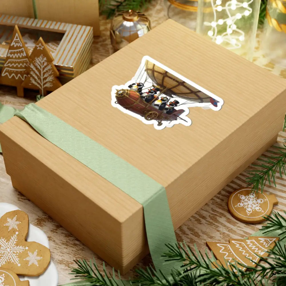 Gift box with Airship sticker from PixiOnyx Whimsical Penguin Balloon Stickers collection