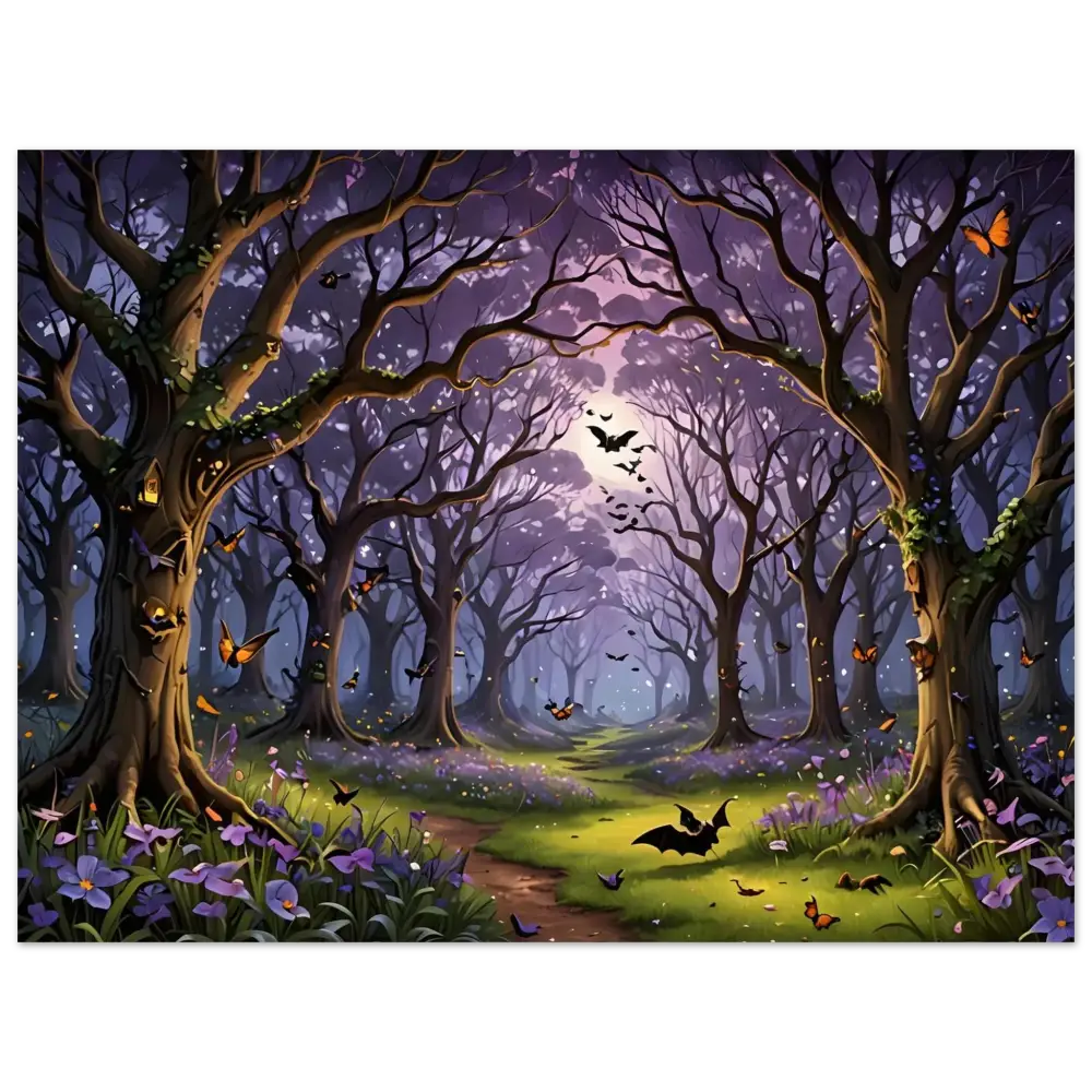 Enchanted Forest aluminum print with bats and butterflies for PixiOnyx wall decor
