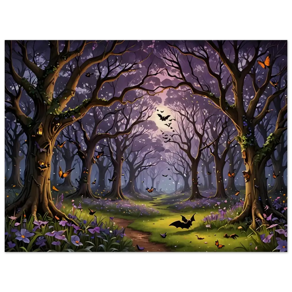 Enchanted forest wood print with bats and butterflies from PixiOnyx Whispers of the Enchanted Forest