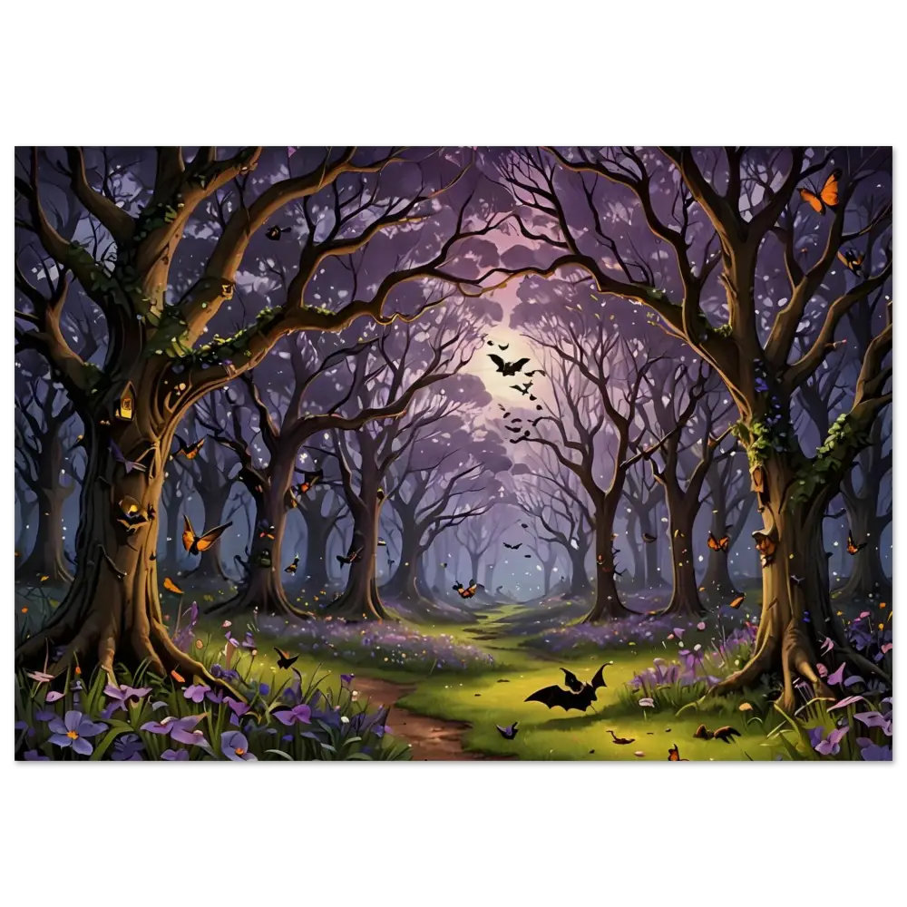 Enchanted forest with bats and butterflies wood print for Whispers of the Enchanted Forest PixiOnyx