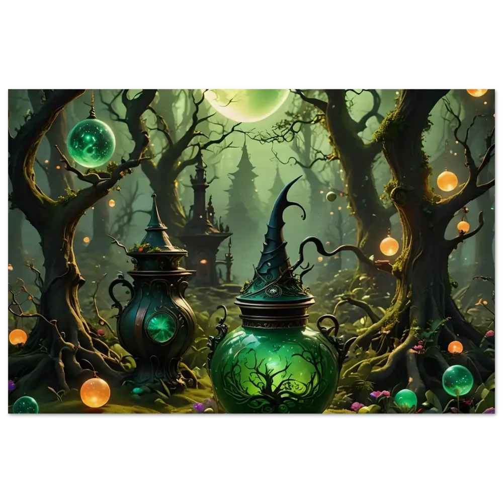 Green witch’s brew pot with pointed hat lid in Rustic Magical Wall Art by Witchcraft Forest