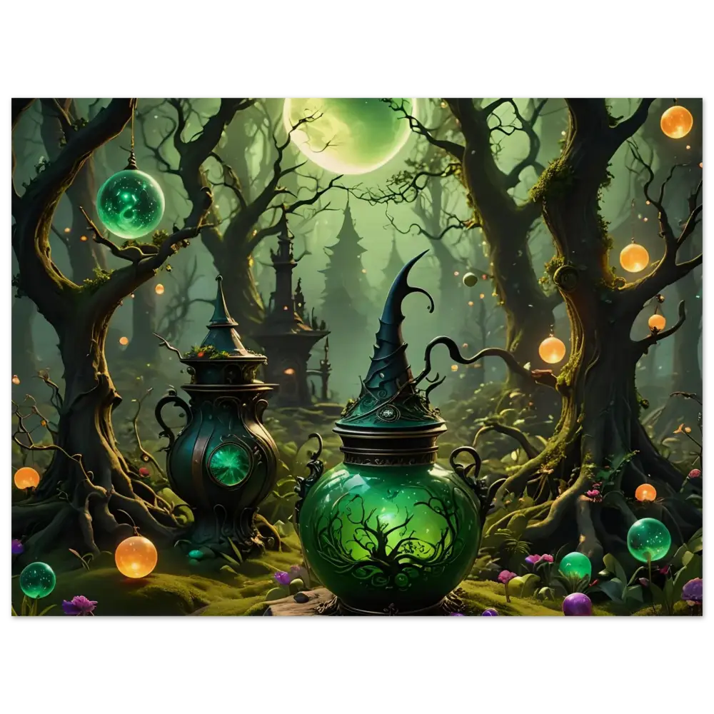 Green witchs brew cauldron rustic magical wall art for Witchcraft Forest Wood Print