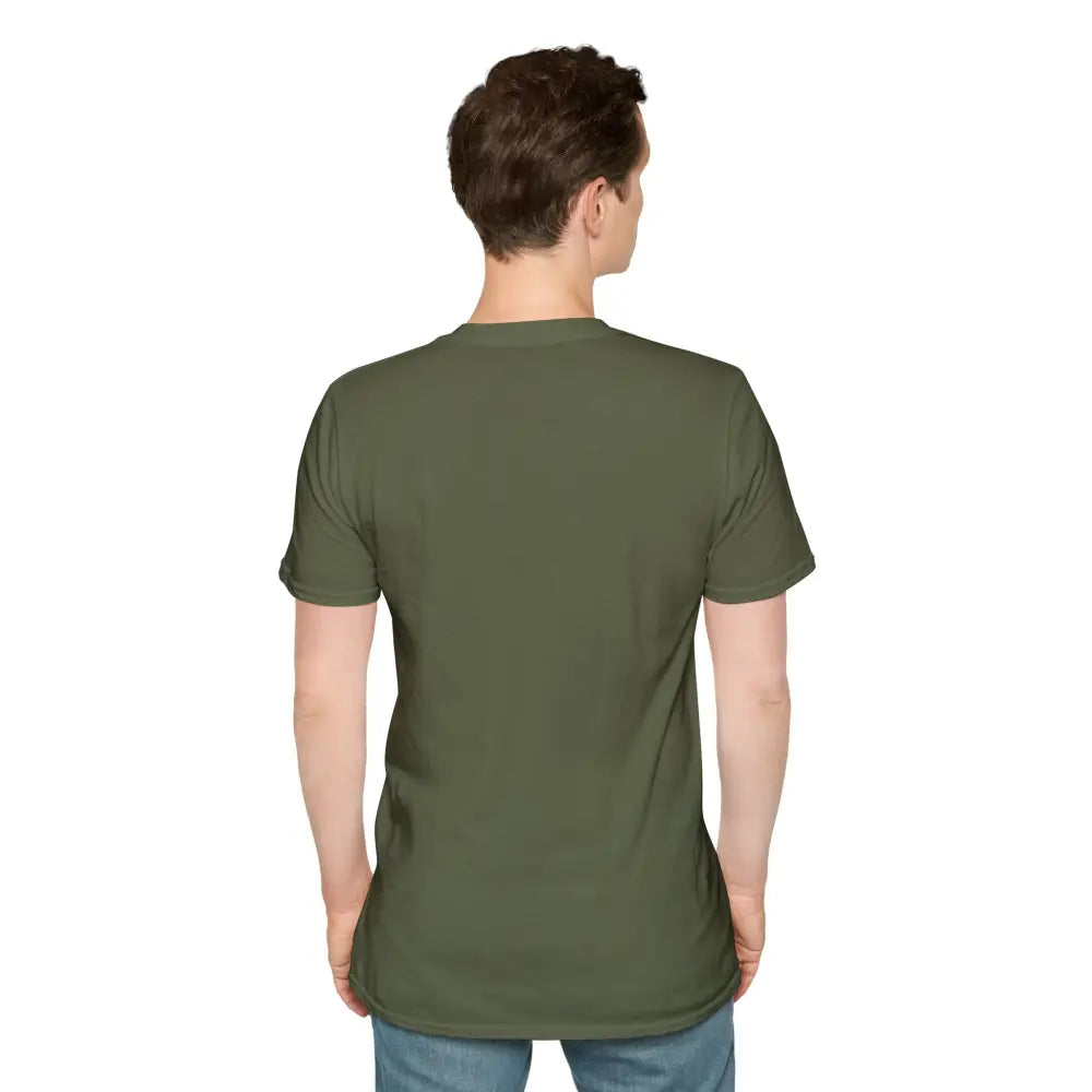 Men’s dark olive green unisex softstyle t-shirt, tumble dry friendly, outdoor adventure wear