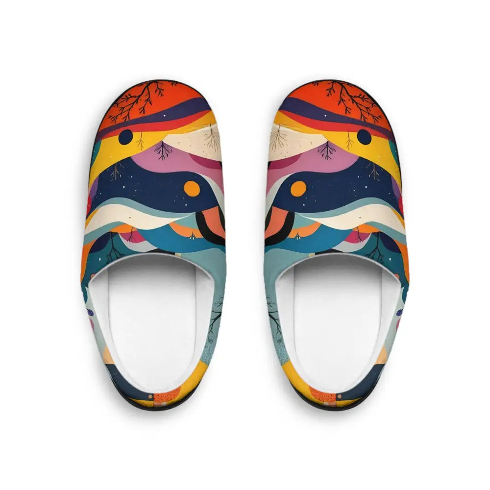 Colorful patterned women’s indoor slippers from Flowstate Mirage by PixiOnyx Psychedelic Comfortwear