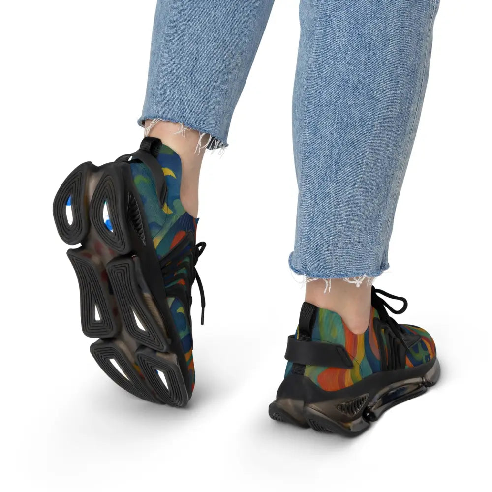 Colorful athletic women’s mesh sneakers in Craniocolor Urban Camo Psychedelic Streetwear