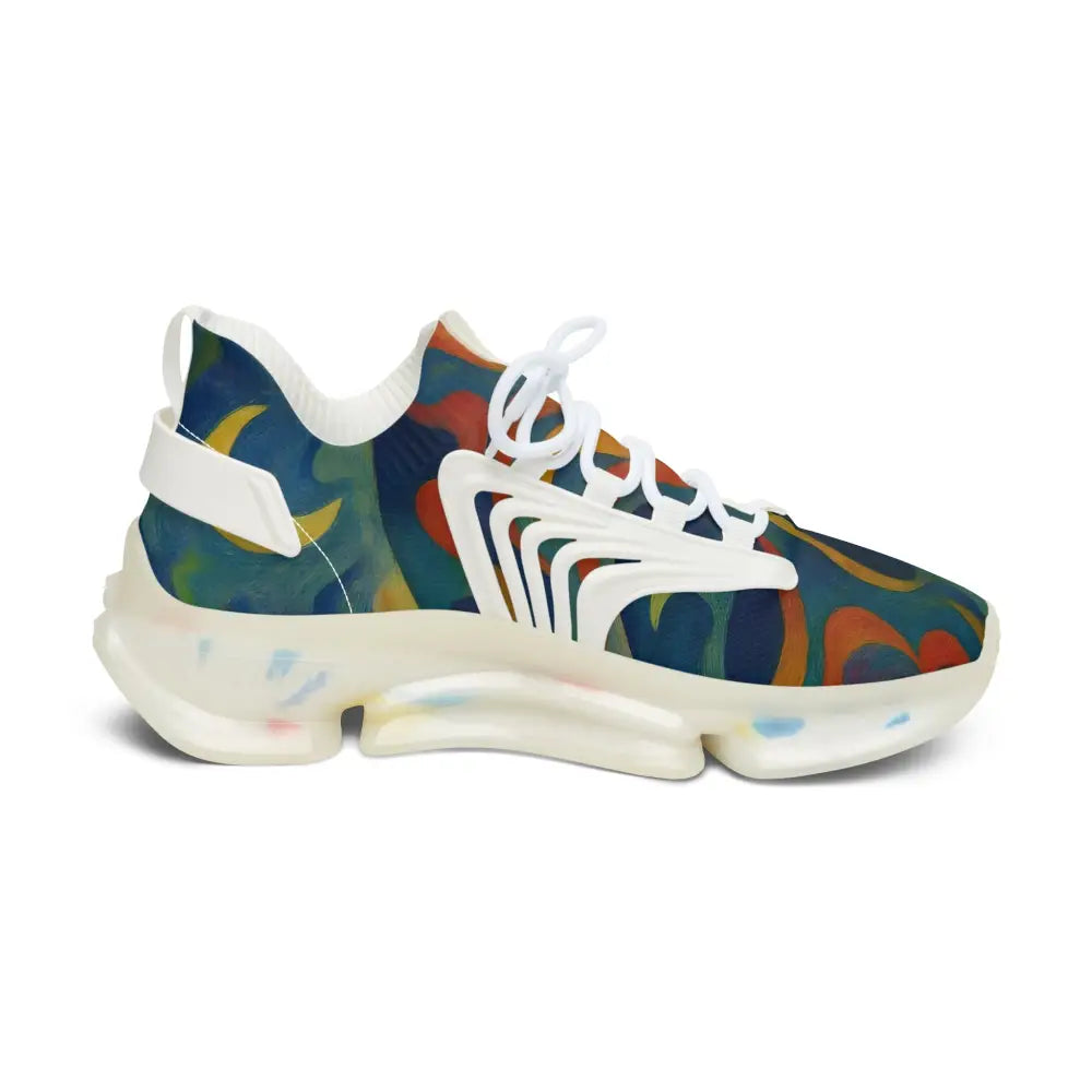 Colorful patterned athletic shoe from Women’s Mesh Sneakers Craniocolor Urban Camo Psychedelic Streetwear by PixiOnyx