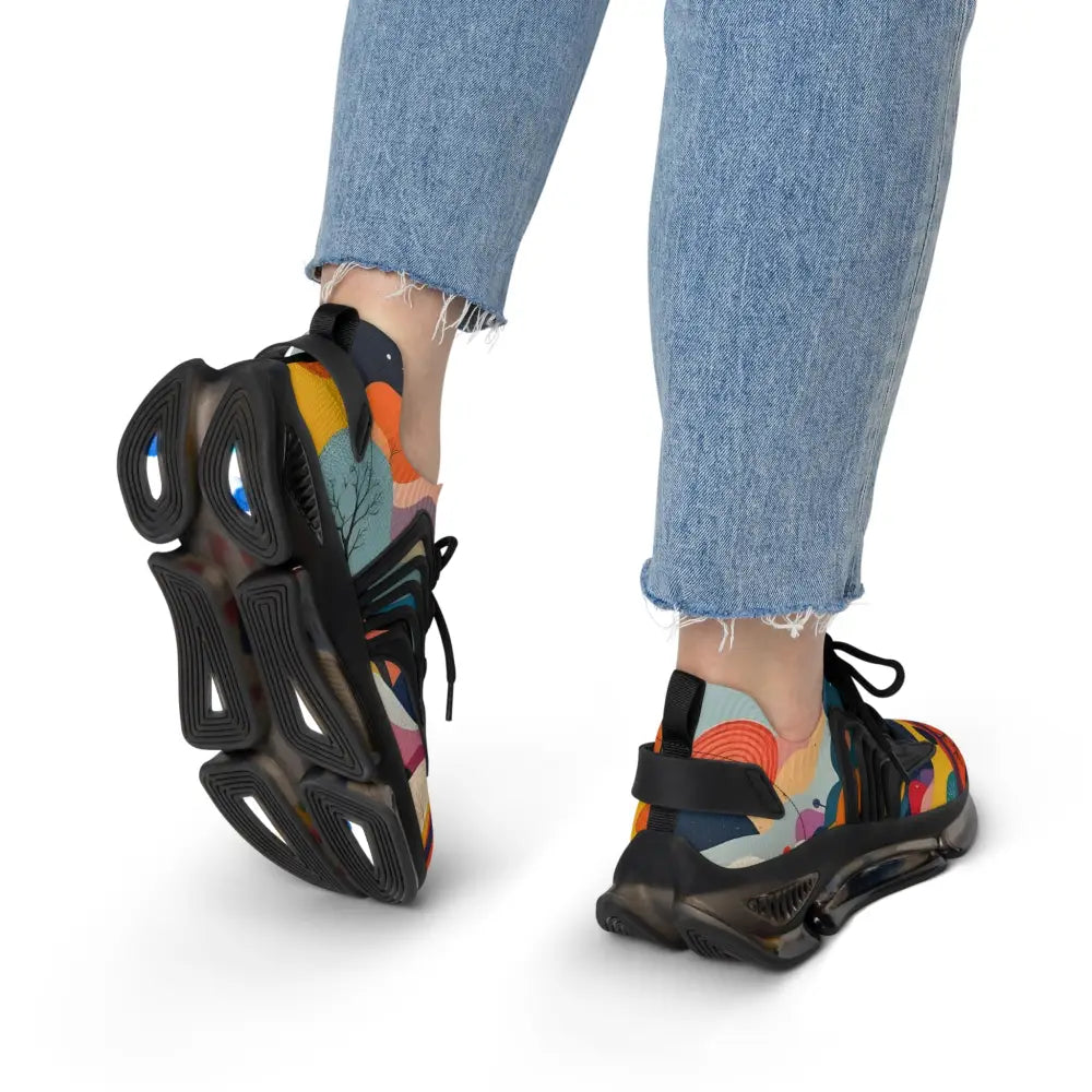 Colorful athletic shoes with black soles from Women’s Mesh Sneakers Flowstate Mirage