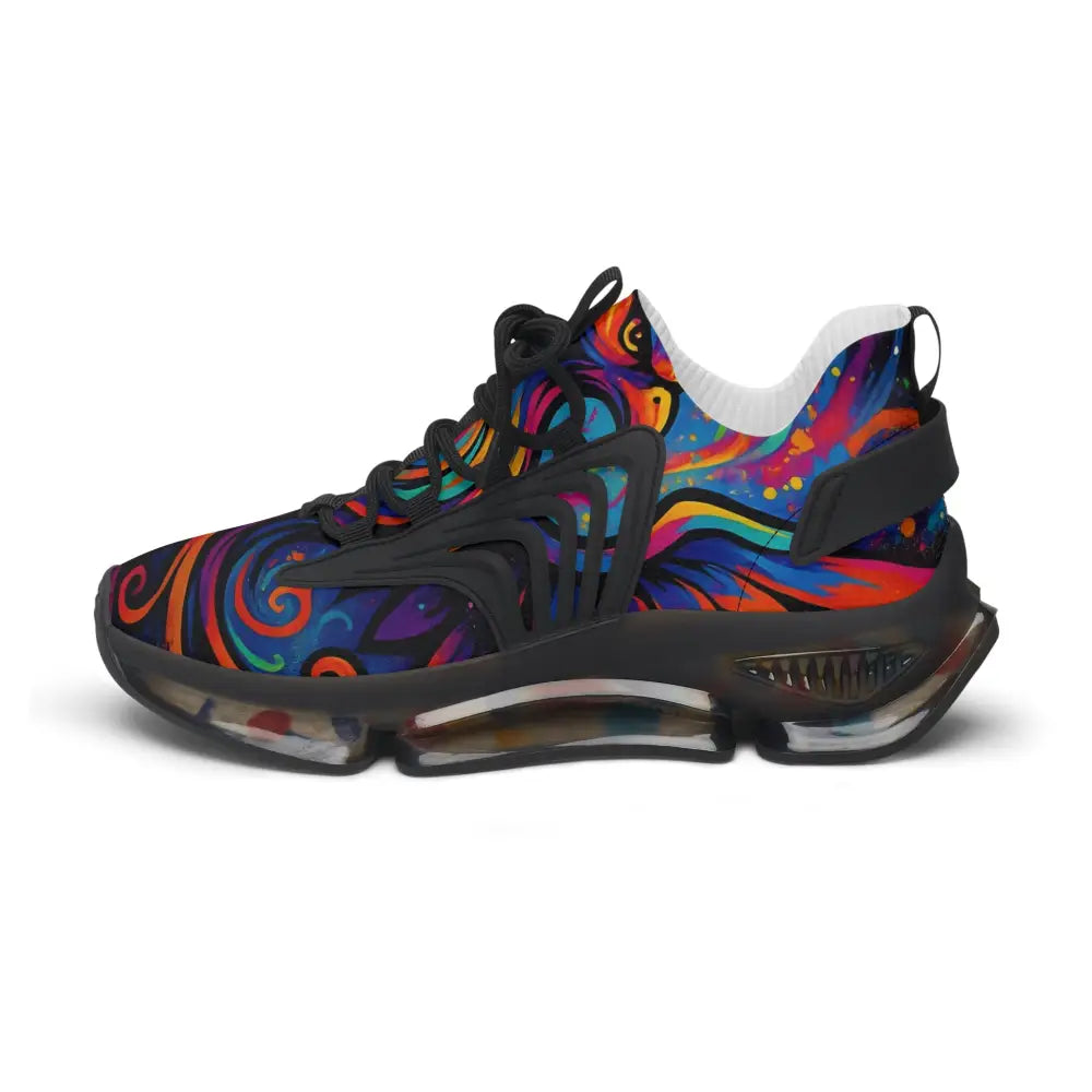 Colorful patterned athletic shoe from Women’s Mesh Sneakers Rebirth in Neon Flame PixiOnyx Athletic Artwear