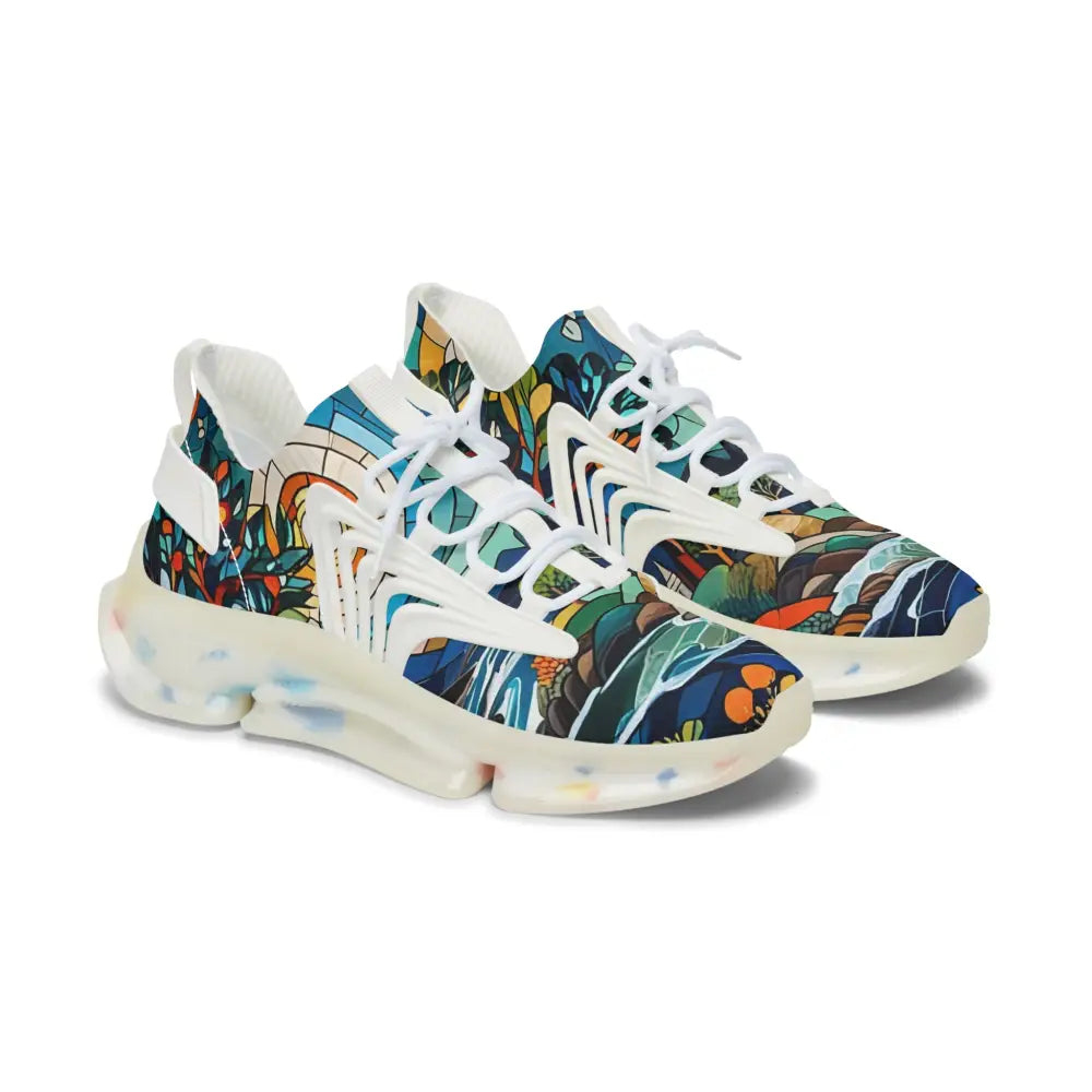 Patterned athletic shoes from Women’s Mesh Sneakers Stained Horizon by PixiOnyx Chromatic Streetwear