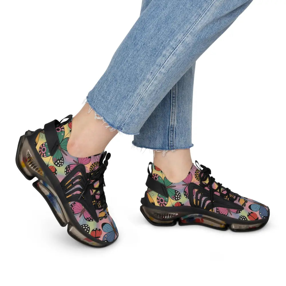 Women’s colorful butterfly and ladybug print athletic shoes from Kaleidoscope Flight by PixiOnyx