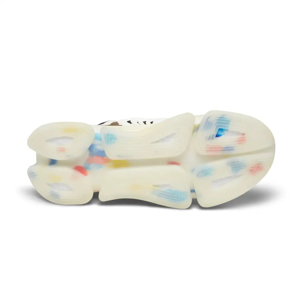White sneaker sole with colorful speckles from PixiOnyx Nightstripe Pulse Women’s Sneakers