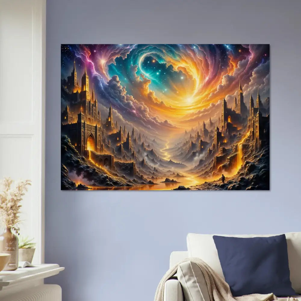 Wood Print Eclipsed Citadel PixiOnyx Natural Fantasy glowing landscape painting