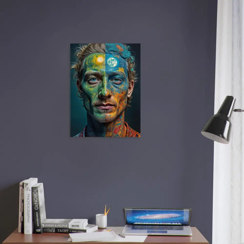 Colorful abstract portrait art on eco-friendly wood print titled Faces of the Wild Code