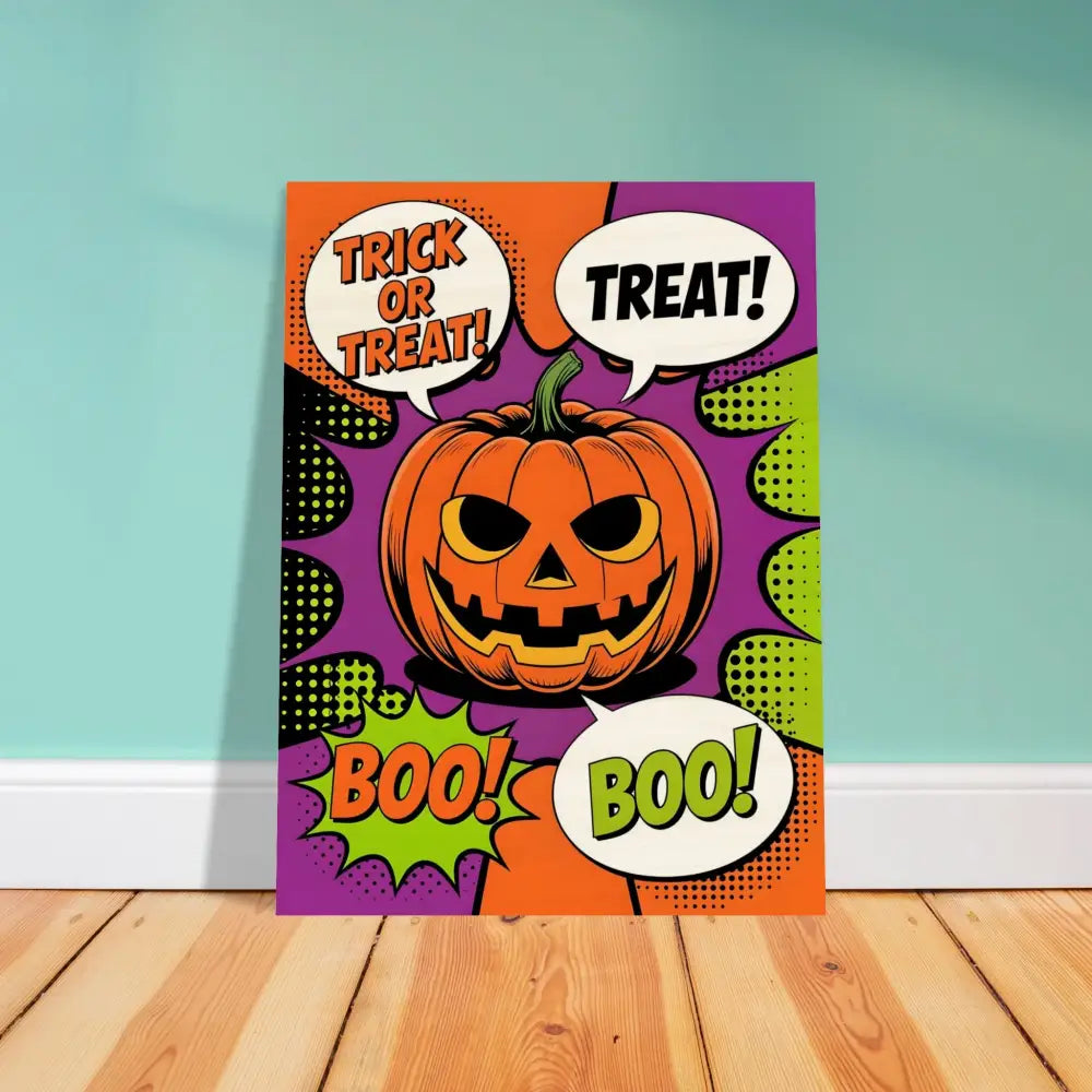 Halloween pop art canvas print featuring rustic trick-or-treat pumpkin design