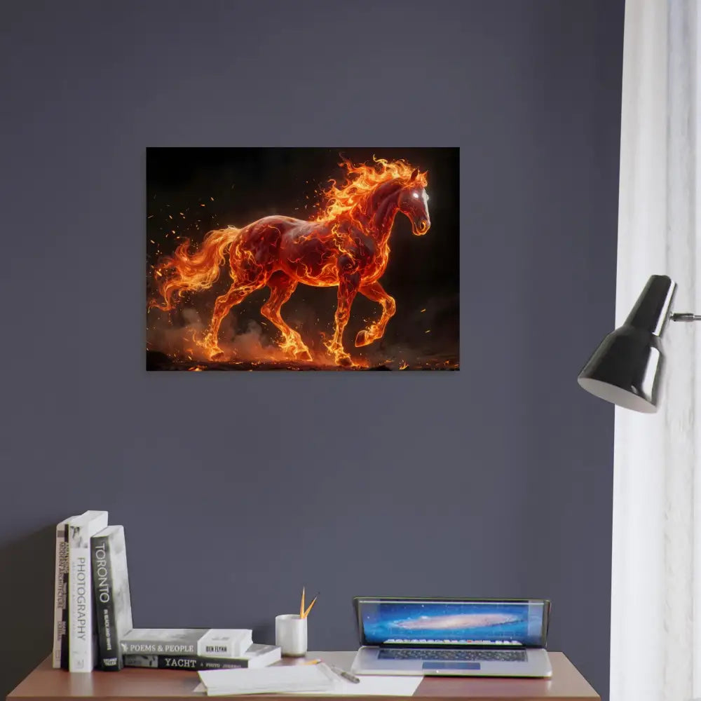 Wood Print Inferno Stallion on sustainable birch wood showcasing a fiery horse artwork