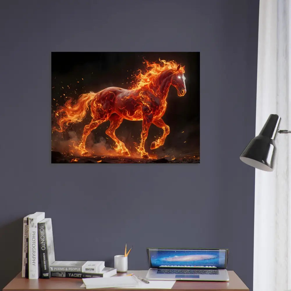 Fiery horse canvas print Inferno Stallion on sustainable birch wood PixiOnyx Natural Heat