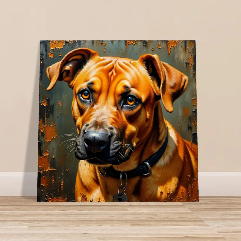 Rhodesian Ridgeback portrait on canvas showcasing loyal gaze and natural wood meets PixiOnyx Natural Fidelity Edition