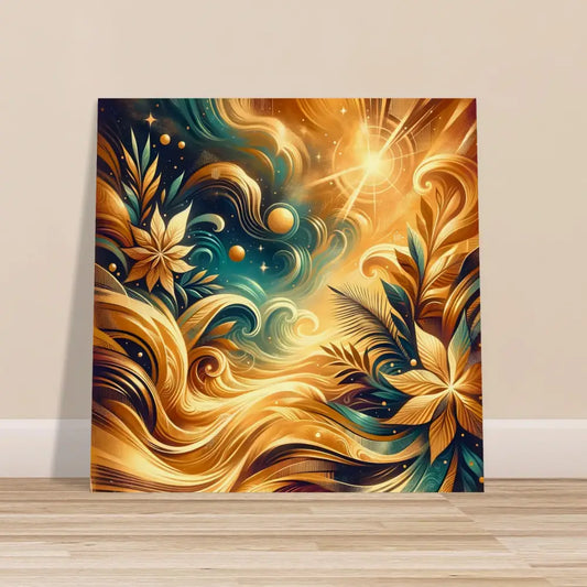Abstract golden floral artwork on Wood Print Nebula Bloom Cascade by PixiOnyx