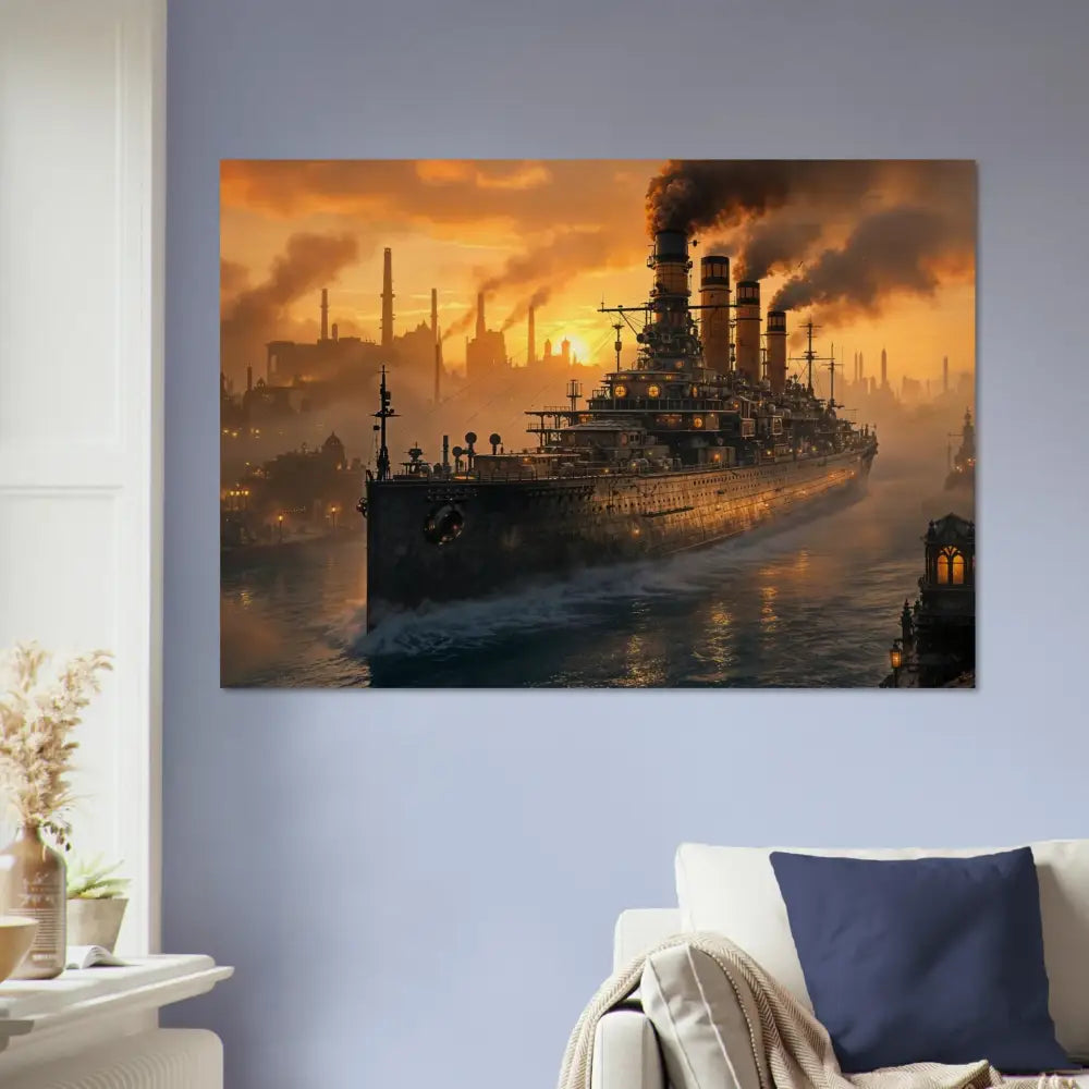 Wood Print Steel Leviathan at Dusk meets PixiOnyx Burntgrain Relic showcasing industrial battleship