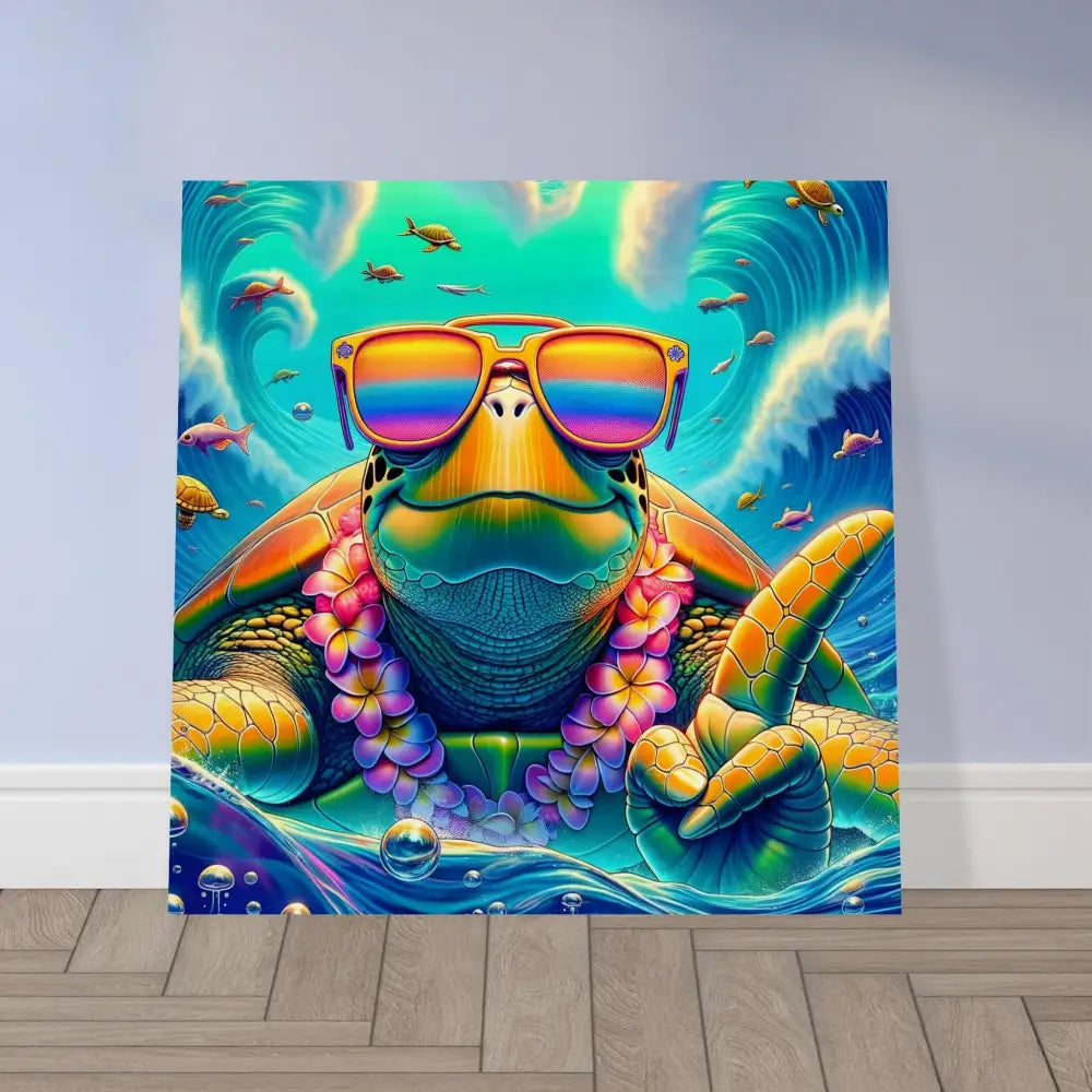 Colorful turtle art print on Wood Print Turtle-y Misunderstood Bro by PixiOnyx Natural Chill