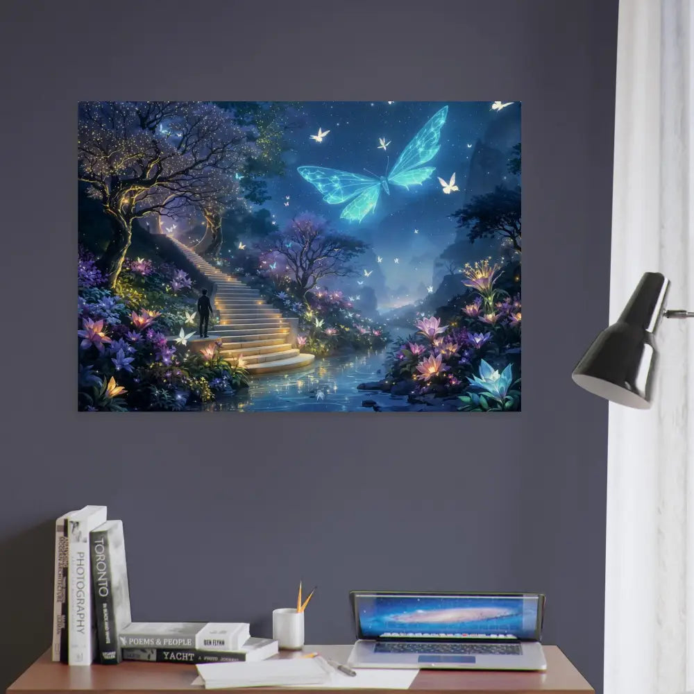 Fantasy butterfly garden wall art on Wood Prints Biolumina The Valley Beyond PixiOnyx