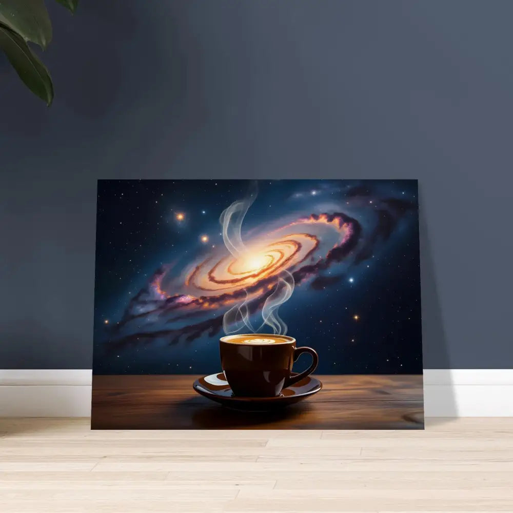 Coffee cup galaxy canvas from PixiOnyx Dreamscape Wood Series for cosmic coffee lovers