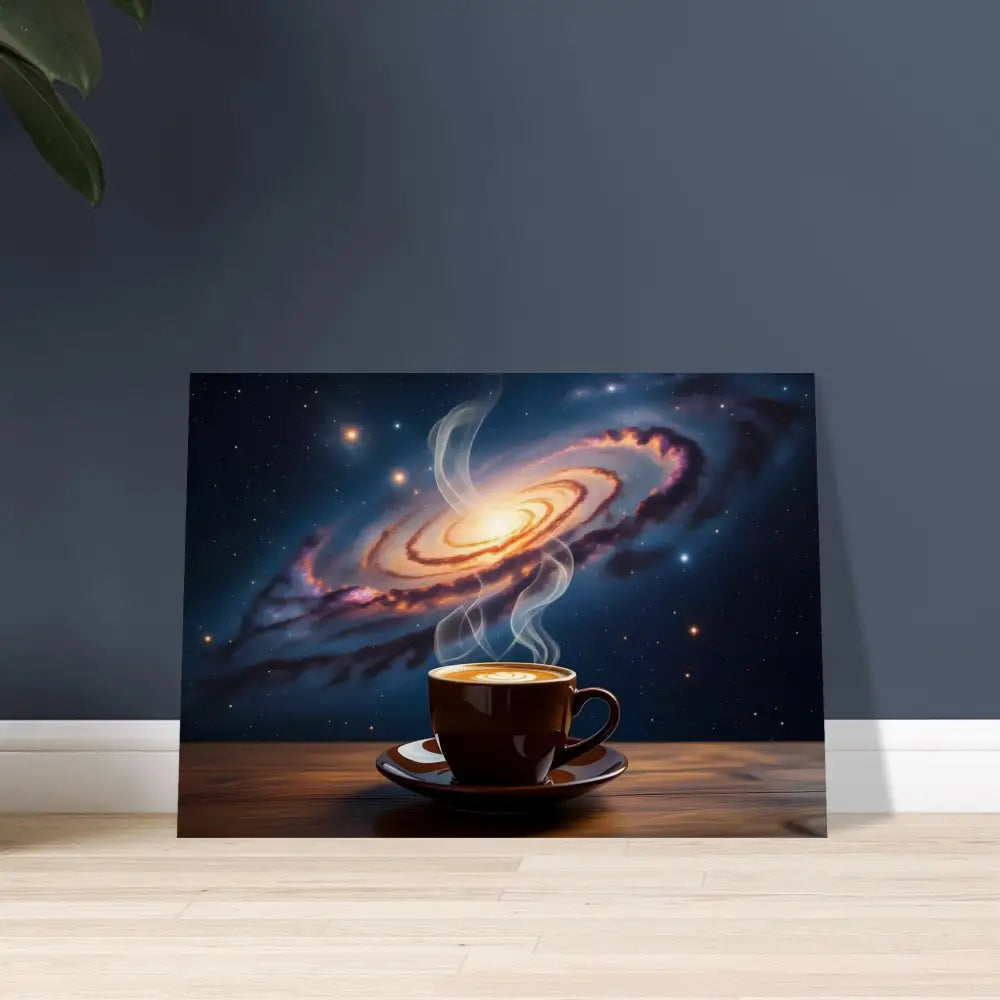Coffee cup galaxy art on Wood Prints Cosmic Brew PixiOnyx Dreamscape Wood Series