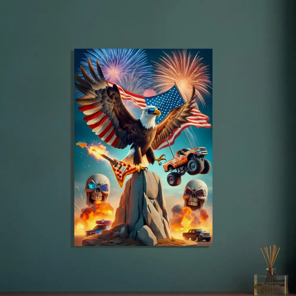 Patriotic Eagle Rock poster on Wood Prints – Freedom Shreds Eternal by PixiOnyx Rustic Americana