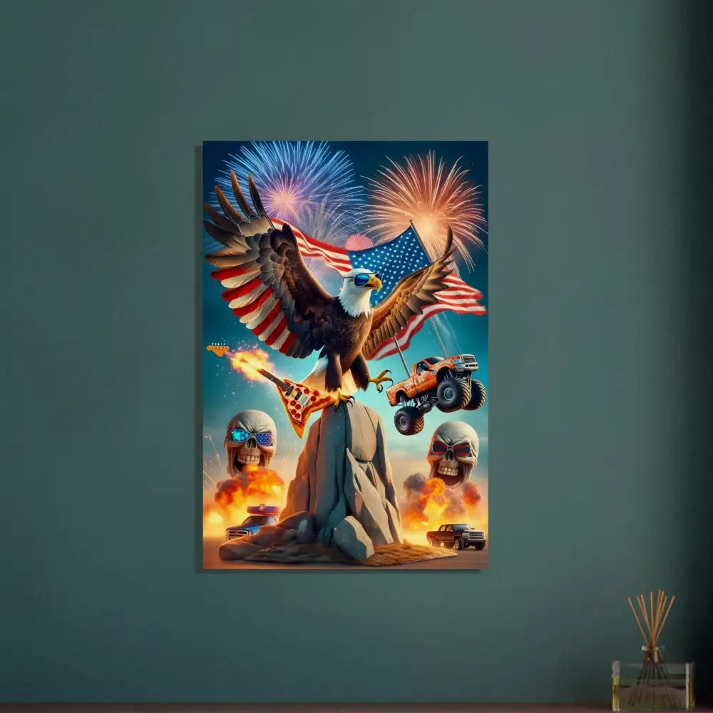 Patriotic eagle rock poster on Wood Prints Freedom Shreds Eternal PixiOnyx Rustic Americana