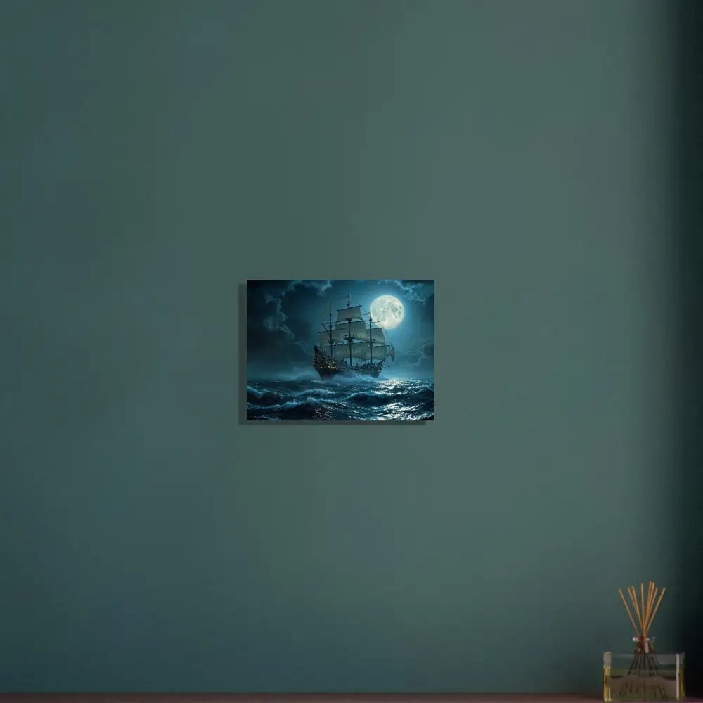 Moonlit sailing ship painting on wood print in PixiOnyx Naturalgrain Voyage Edition