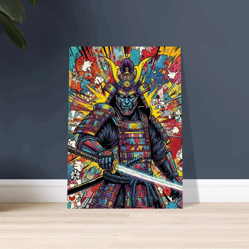 Vibrant pop-art style Samurai Splash illustration on Wood Blends Raw for PixiOnyx Timberline Series