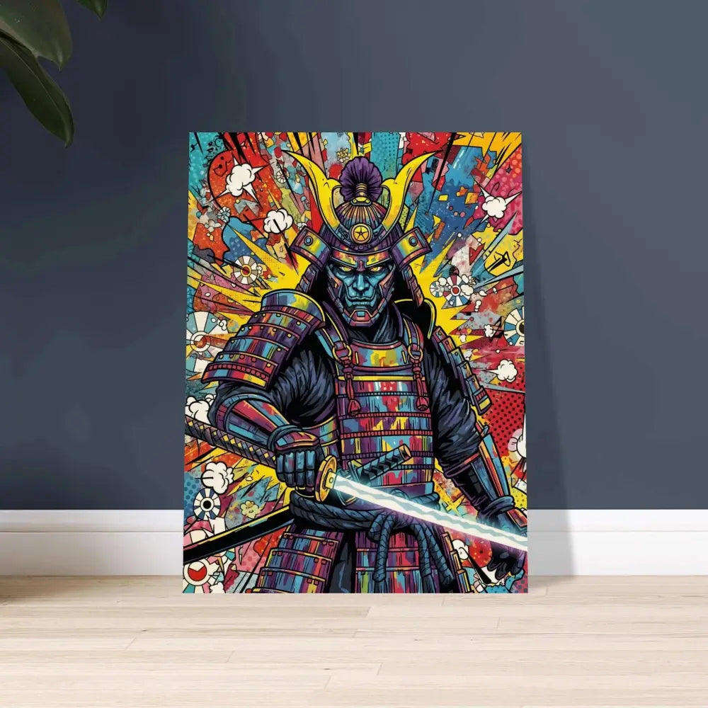 Colorful pop art style samurai splash print on wood blends raw in PixiOnyx Timberline Series