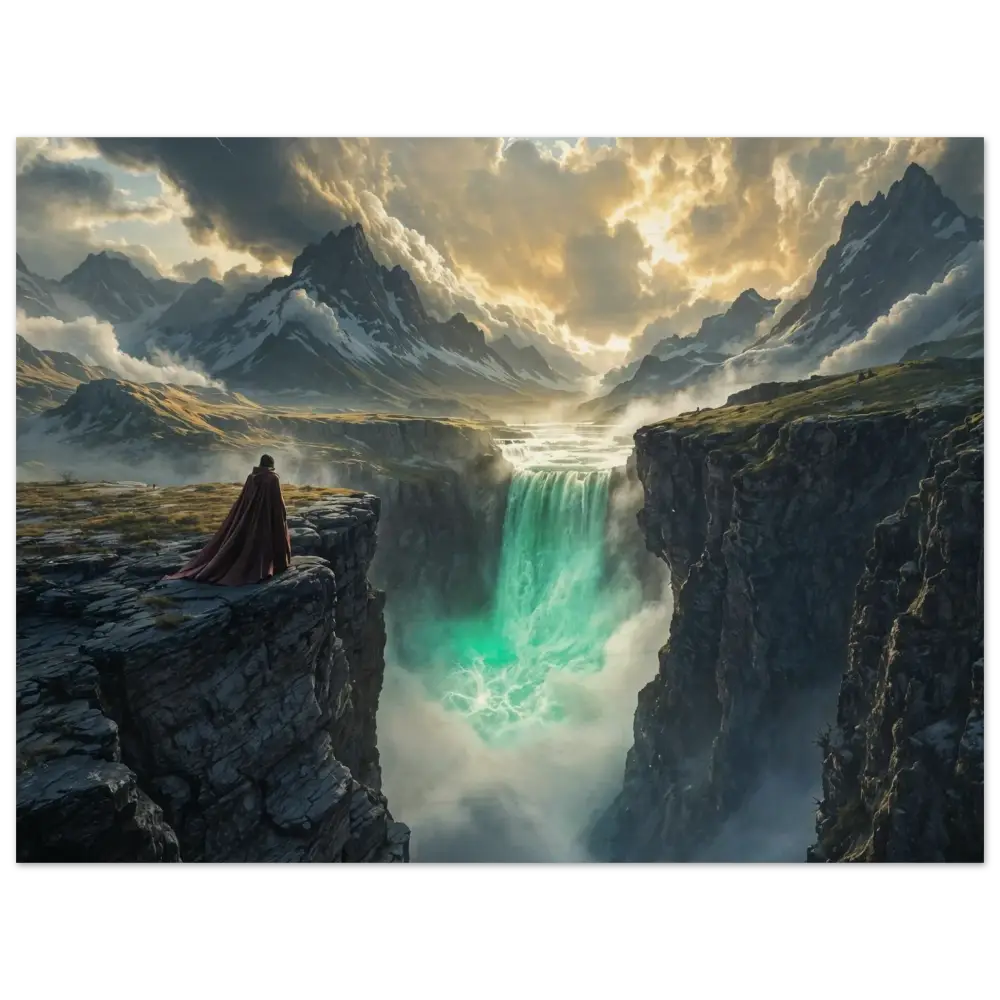 Wood Prints Edge of Silence PixiOnyx Forestgrain Stillness Edition majestic waterfall cascading into glowing pool