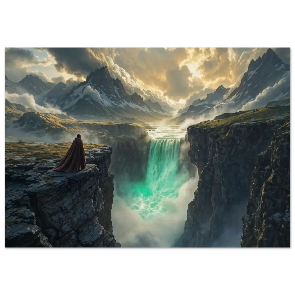Dramatic waterfall landscape on Wood Prints The Edge of Silence PixiOnyx Forestgrain Stillness Edition