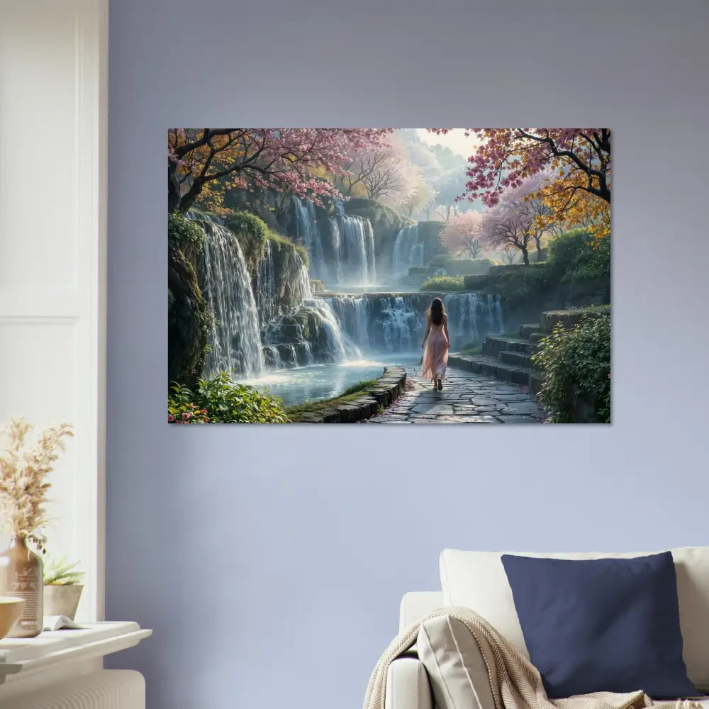 Waterfall landscape wall art on Wood Prints The Waterfall Orchard PixiOnyx Naturalgrain Bloom Edition