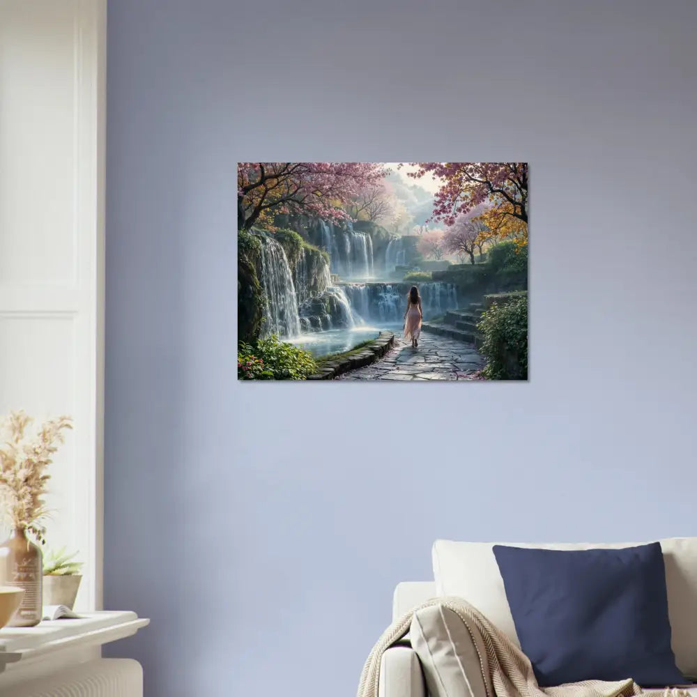 Waterfall landscape art on Wood Prints The Waterfall Orchard PixiOnyx Naturalgrain Bloom Edition